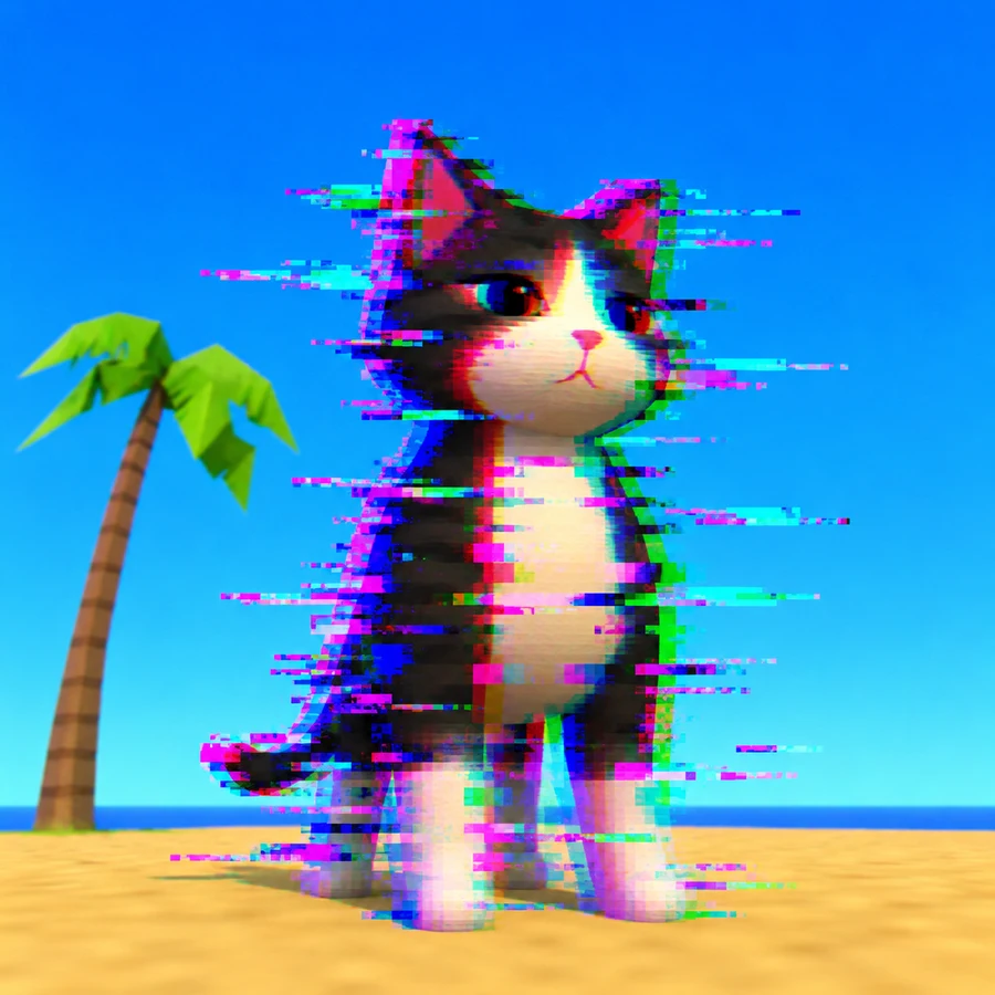 The kitten standing on the sand