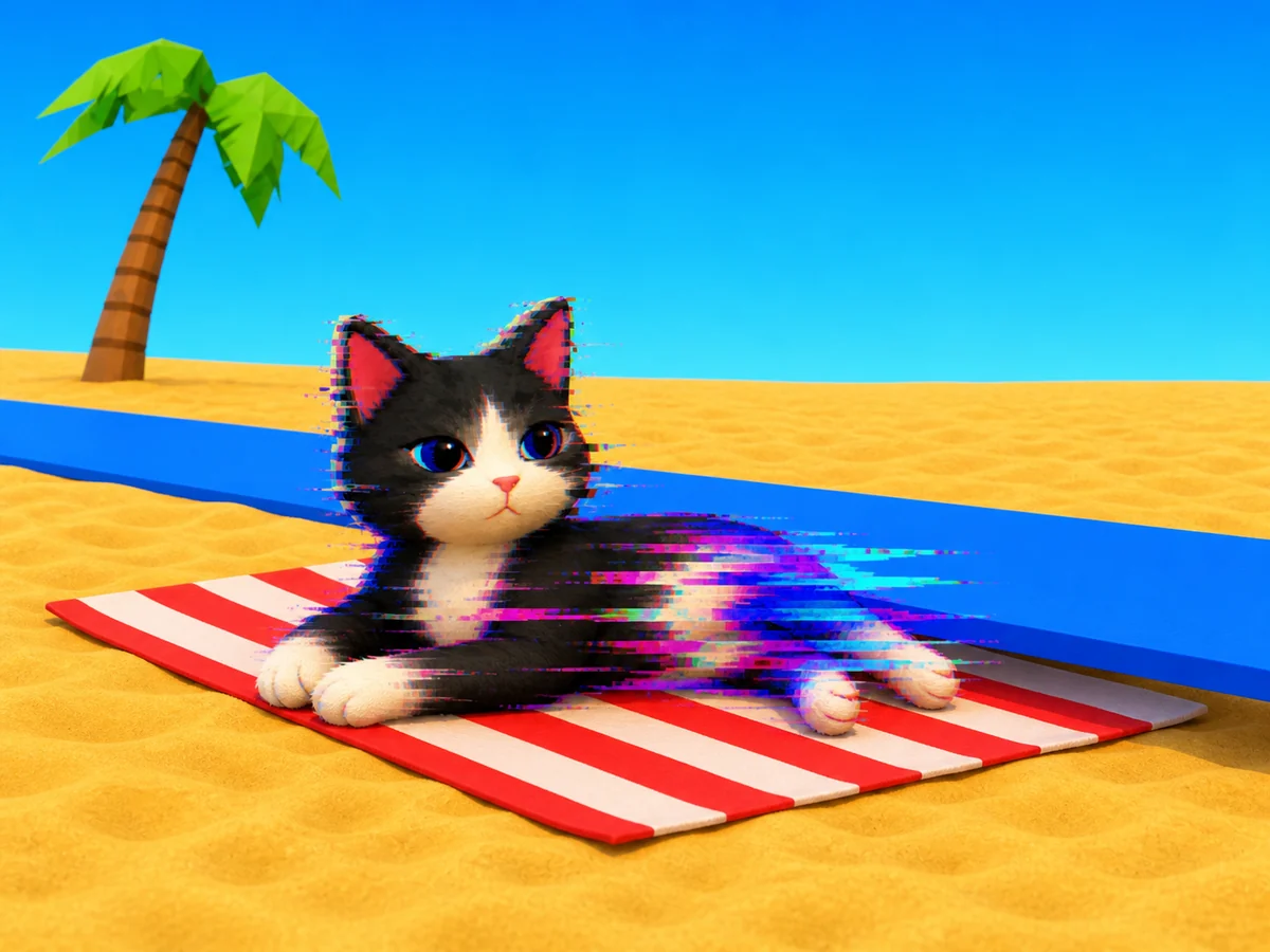The flat sea plane clipping straight through the kitten on his towel